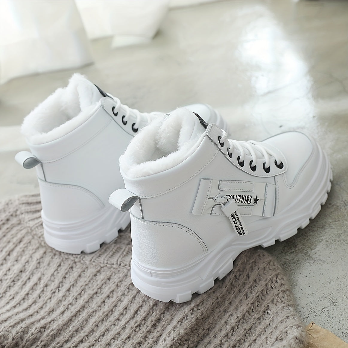 Women's Ankle Boots Leather Chunky Heel Winter Warm Thickened Shoes