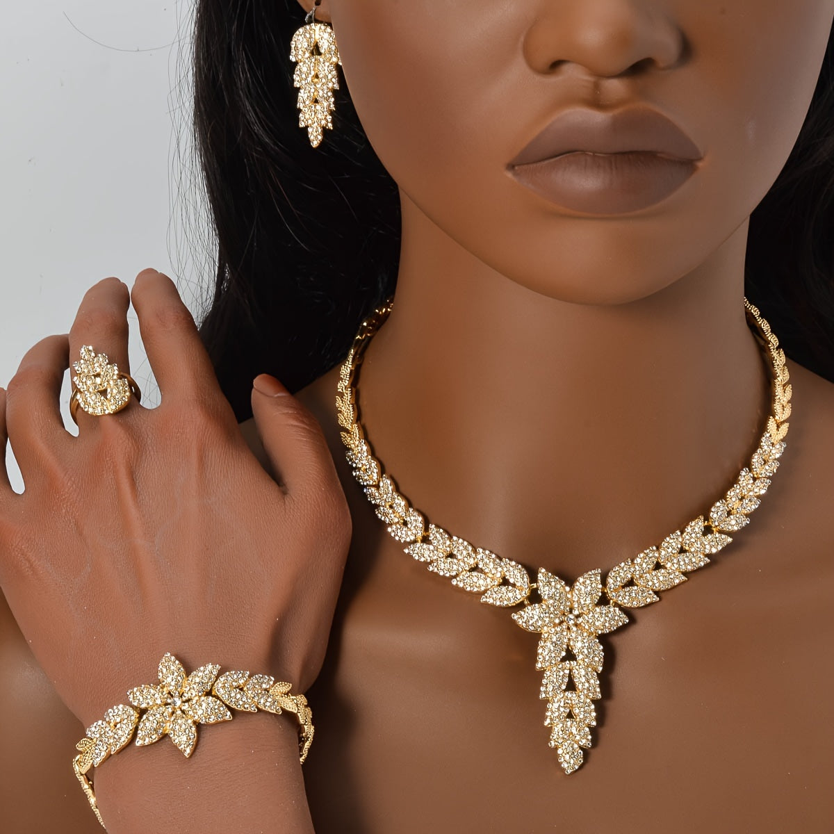 Elegant Flower Theme Jewelry Set for Weddings and Special Occasions Copper and Zirconia