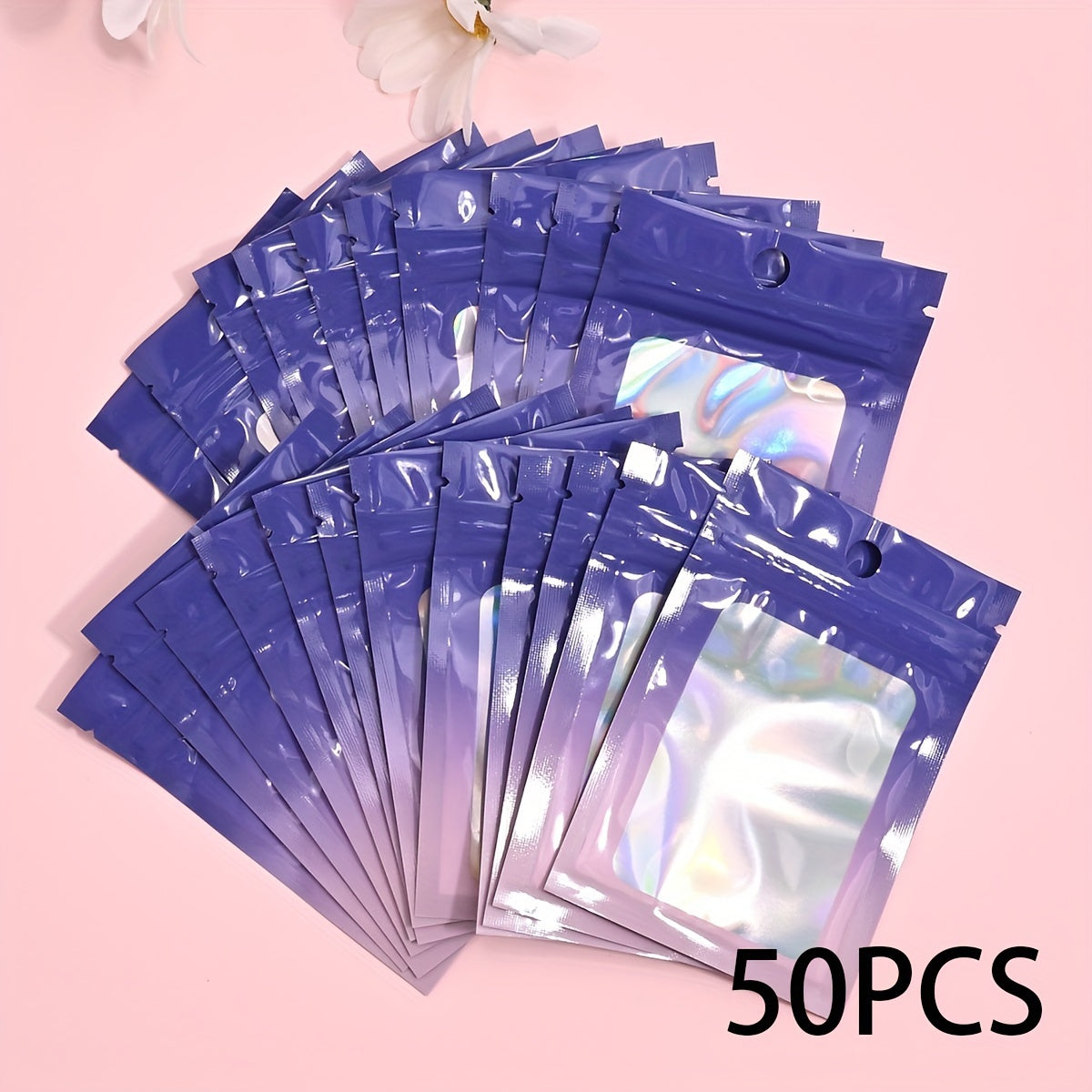 50 Pieces Laser Pearlescent Self-Sealing PE Bags for Jewelry Wedding Party Reusable Dustproof 10x7cm