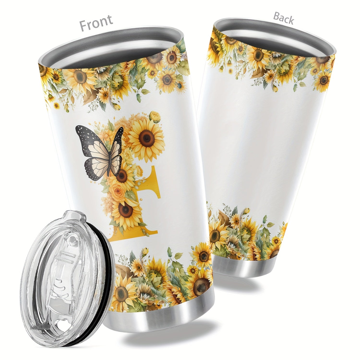 20oz Floral Initials Double-Walled Travel Mug for Women
