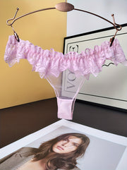 Women Sheer Lace Trim Thongs Low Waist Lingerie Underwear