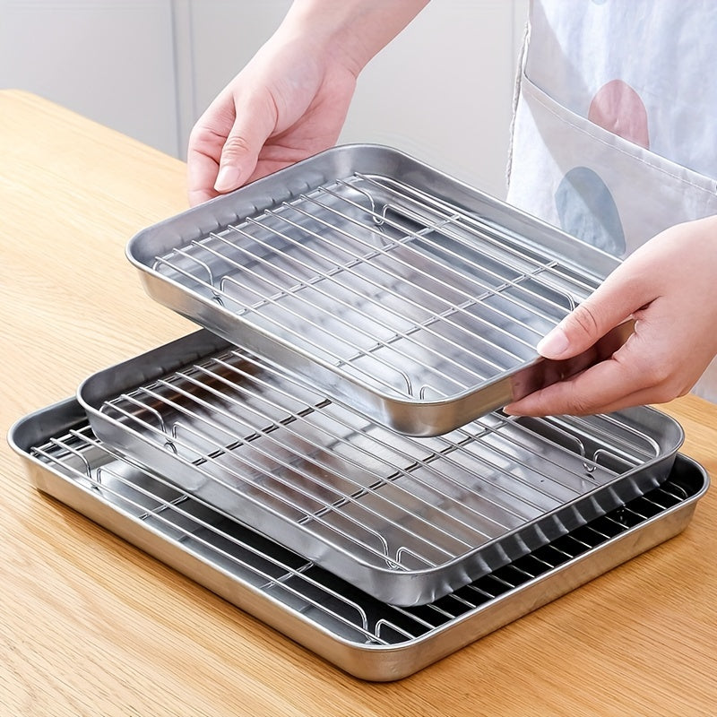 Stainless Steel Baking Sheet Set with Cooling Rack in 3 Sizes for Grilling and Baking