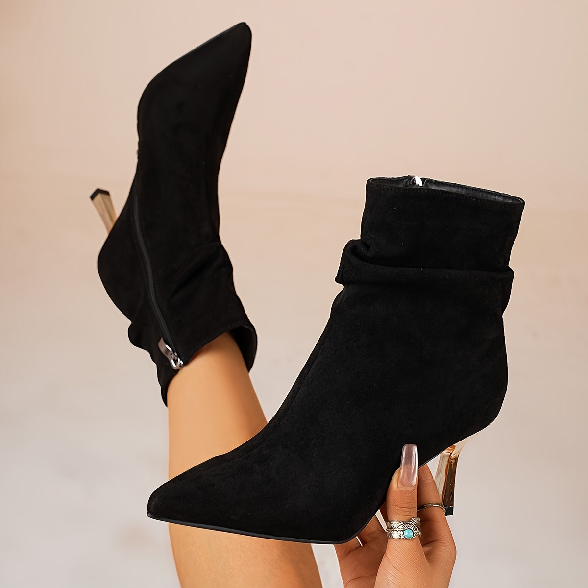 Women's Leather Stiletto Heel Ankle Boots Soft Cover Versatile for Dresses