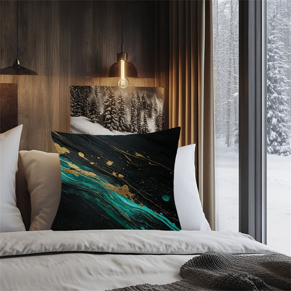 Cyan Paint Streaks Double-Sided Pillow Cover for Christmas Winter Easter Farmhouse Decor