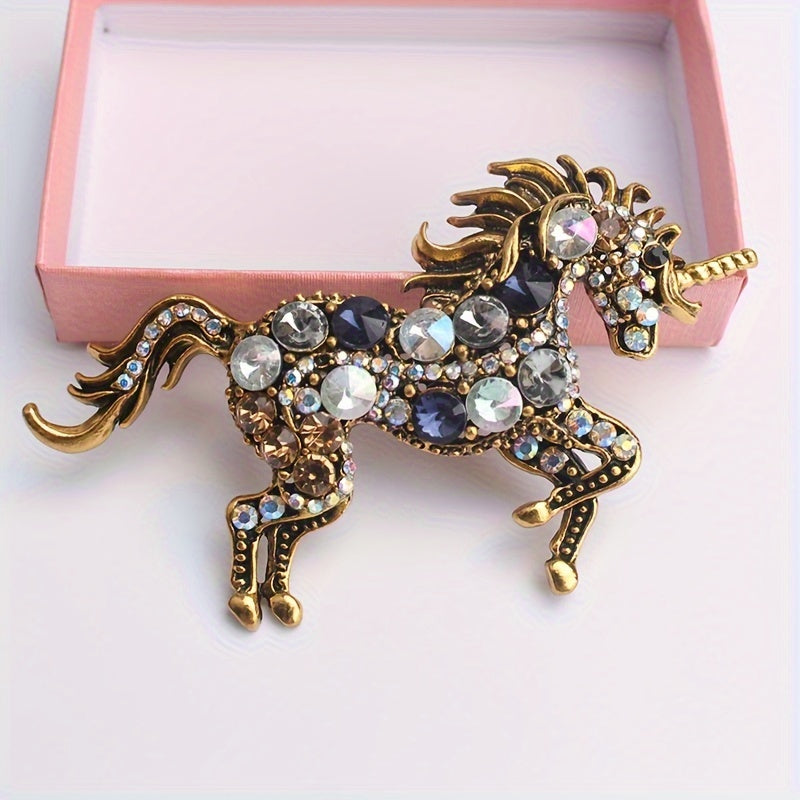 Crystal Horse Brooch with Rhinestones Punk Edge Animal Pin for Sweaters Dresses and Scarves