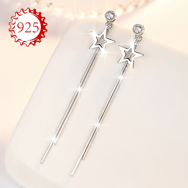 Silver Hypoallergenic Earrings for Women Star Tassel Medium Long Jewelry for Daily Wear Weddings and Vacations