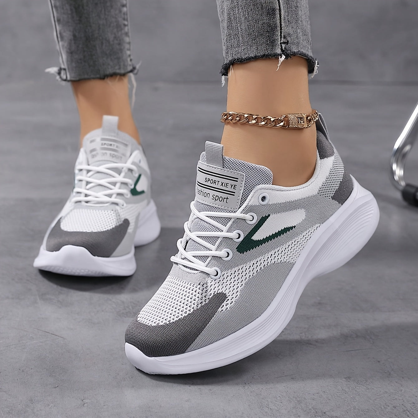 Women's Breathable Mesh Sneakers Lightweight Casual White Gray
