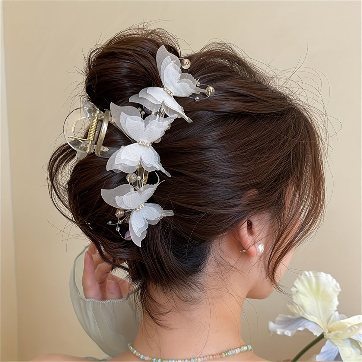 Large Gold Butterfly Hair Clip with Crystal Beads for Women and Girls