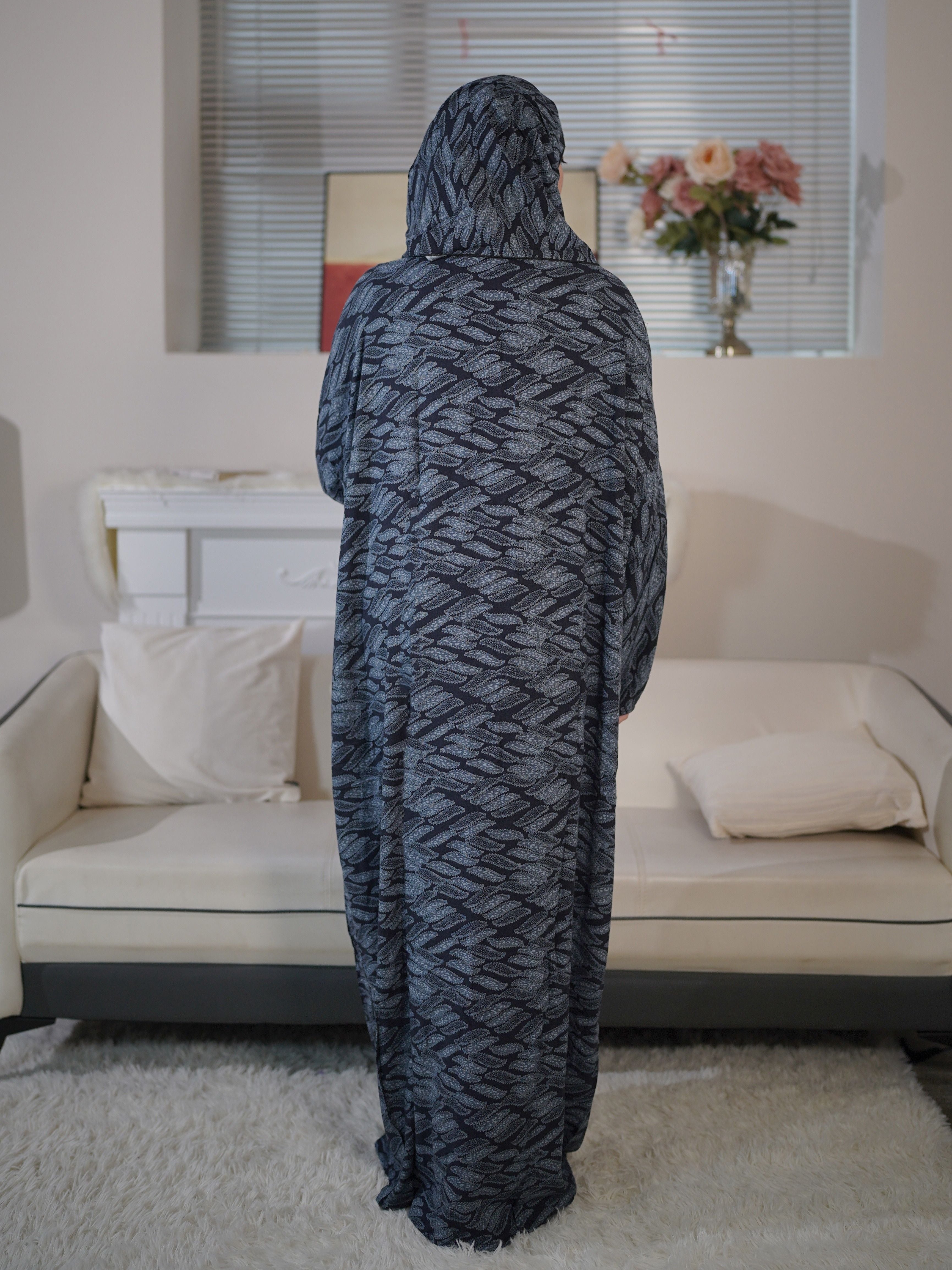 Plus Size Casual Long Sleeve Maxi Dress with Hijab for Women