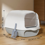 Enclosed Cat Litter Box with Scoop Leak-Proof Odor-Control Small to Medium Cats White Gray 45cm