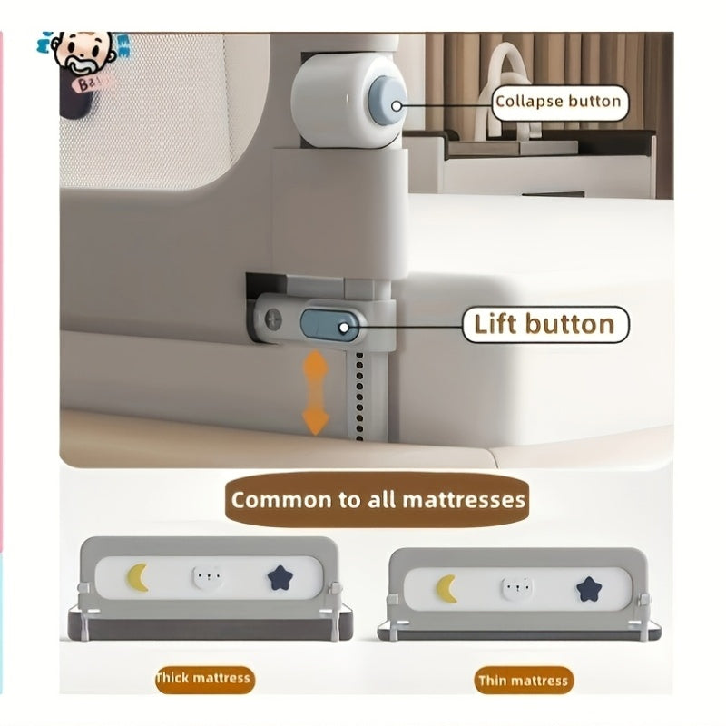 Gray Polyester Bed Rail for Double Queen Full Size Beds 1.2m-2m Foldable