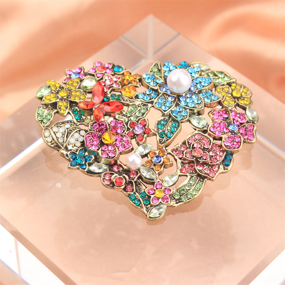 Baroque Love Flower Brooch Rhinestone Jewelry for Dresses Bags Hats