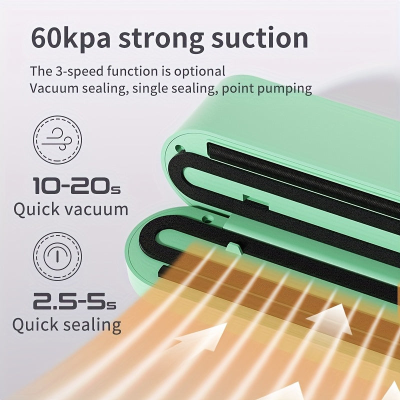 Qayta to'ldiriladigan vakuum yopish uchun LED indikatorli avtomatik oziq-ovqat saqlash qurilmasi, quruq va ho'l oziq-ovqat uchun kompaktdan oshxona asbobi