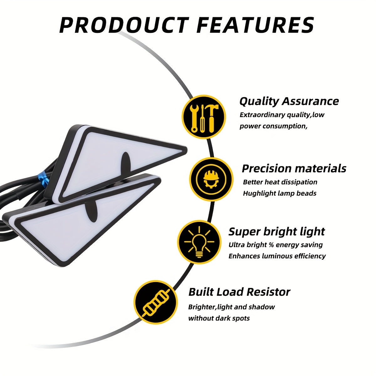 2pcs LED Demon Eye Lights Triangle Angel Eye Car Motorcycle Neon Bright Safety Driving