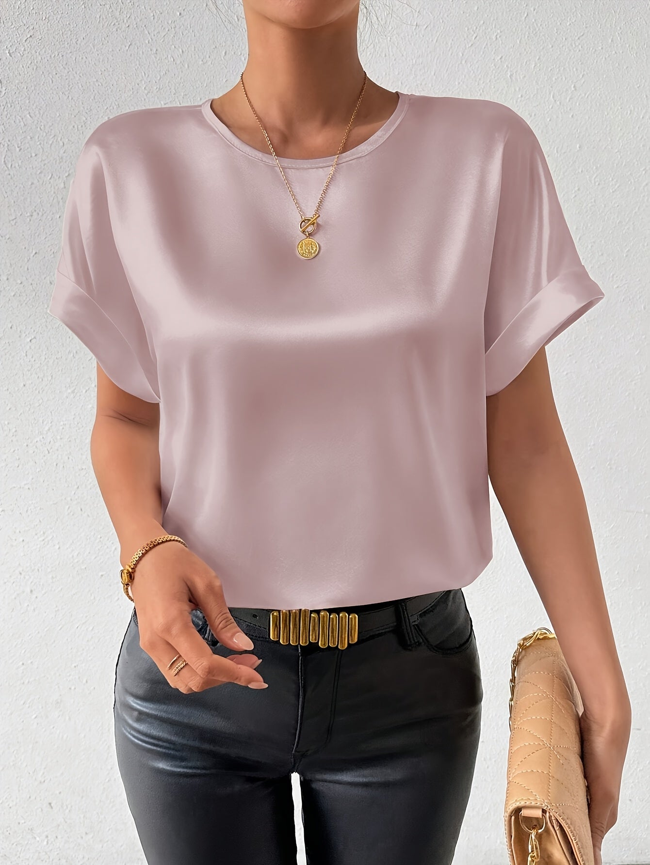 Adult Bat Wing Style Woven Polyester Crew Neck Shirt for Spring Summer Fall