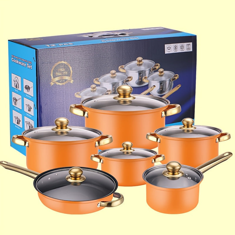 Stainless Steel Cookware Set 12 Pieces Soup Frying Milk Pots Kitchen