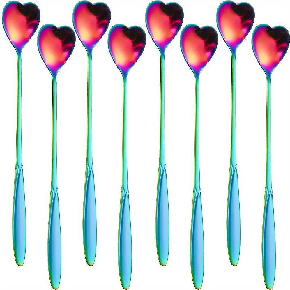 Set of 8 Heart-Shaped Stainless Steel Coffee Spoons with Mirror Finish for Tea and Cocktails
