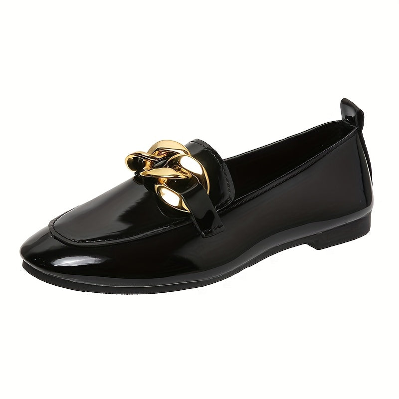 Women’s All-Season Black Synthetic Loafers with Gold-Tone Studs