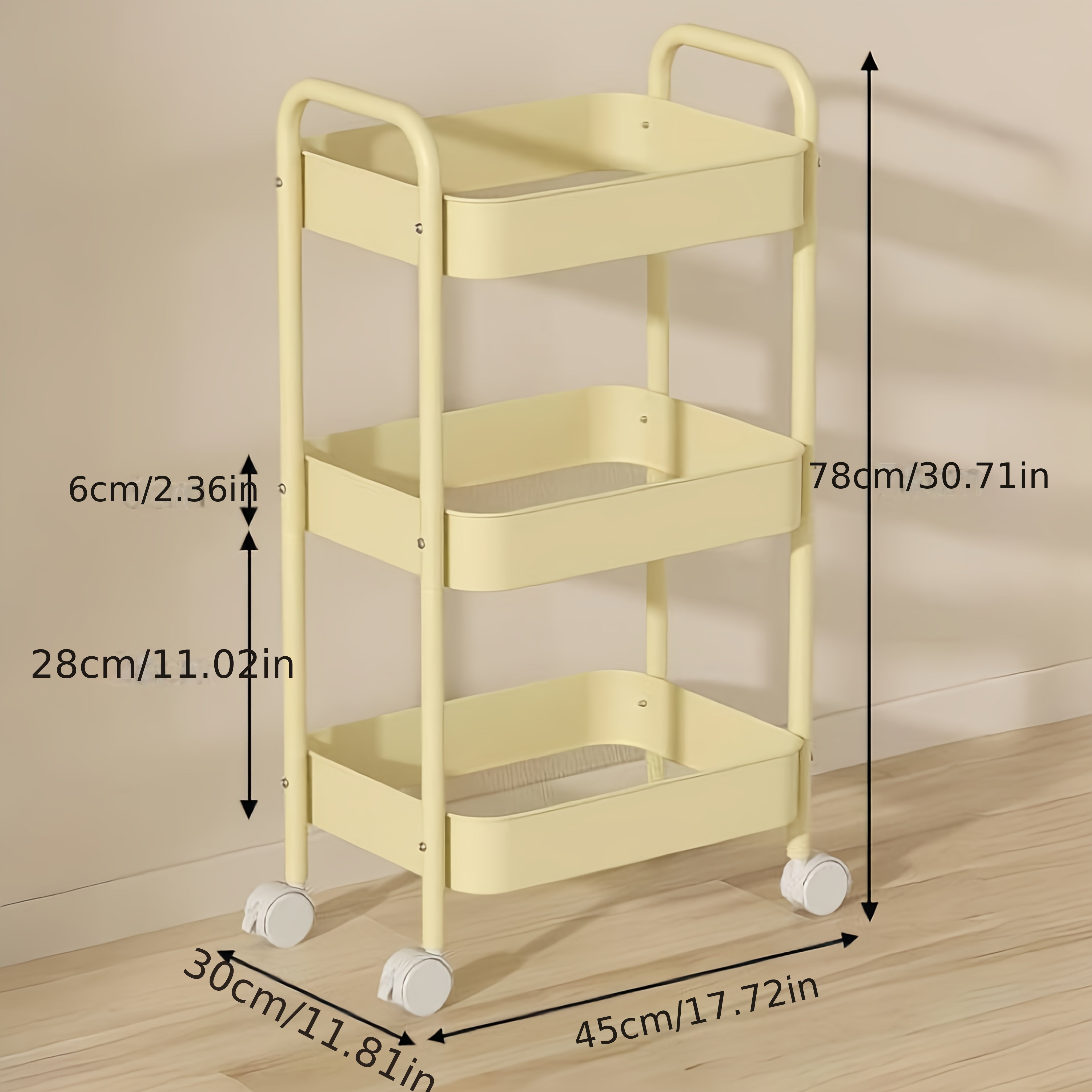 Qizil, oq, ko'k va sariq ranglarda 2-qavatli metall rulonli saqlash aravachasi oshxona, hammom va yotoqxonalar uchun