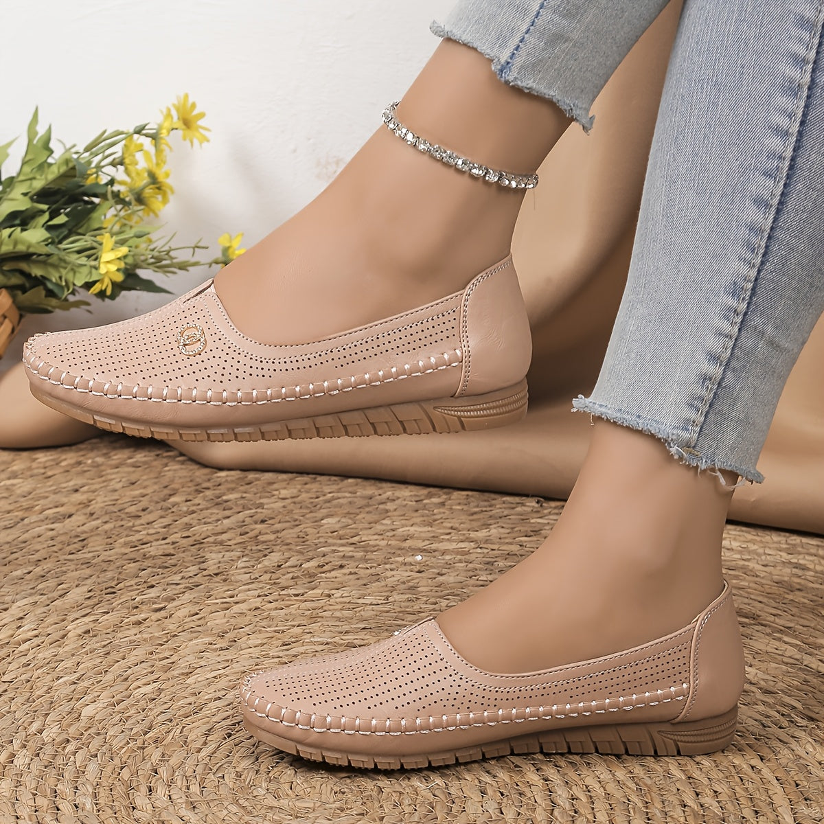 Ayollar uchun slip-on tufli, kundalik qulaylik, sintetik charm, barcha mavsumlar uchun poyabzal