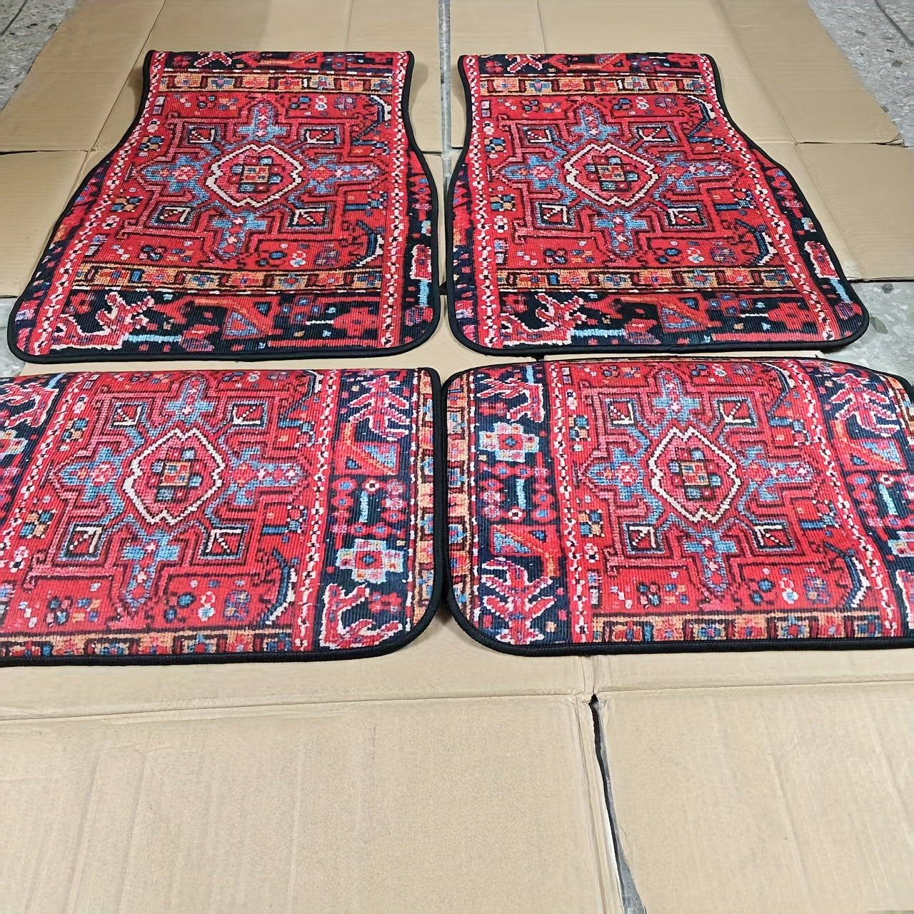Car Floor Mats 2D Flat Vintage Ethnic Style Universal Fit 4 Pcs