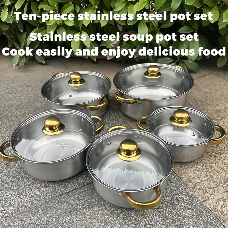 Olla de sopa de acero inoxidable con doble asa para cocinas de inducción, antiadherente y fácil de limpiar