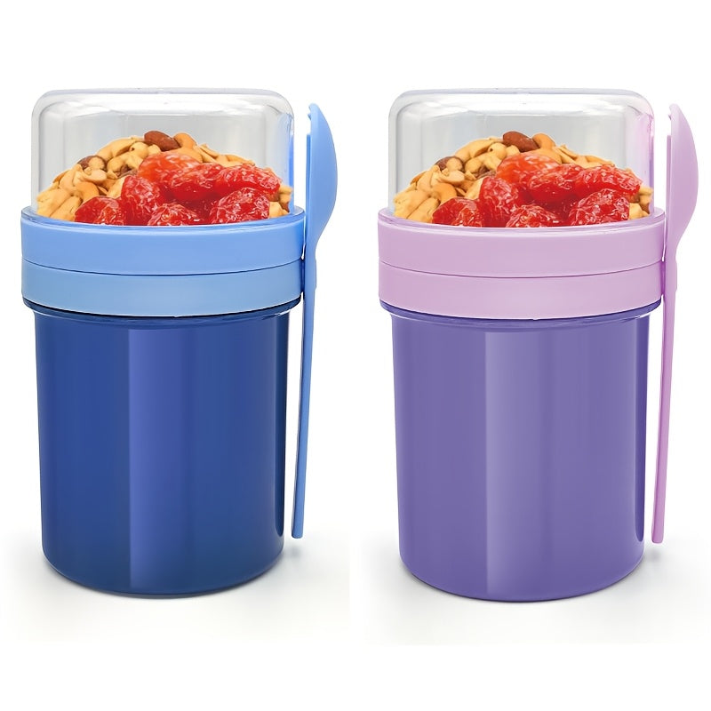 Set of 2 Double-Layer Yogurt and Salad Cups with Fork Lids for Travel and Parties