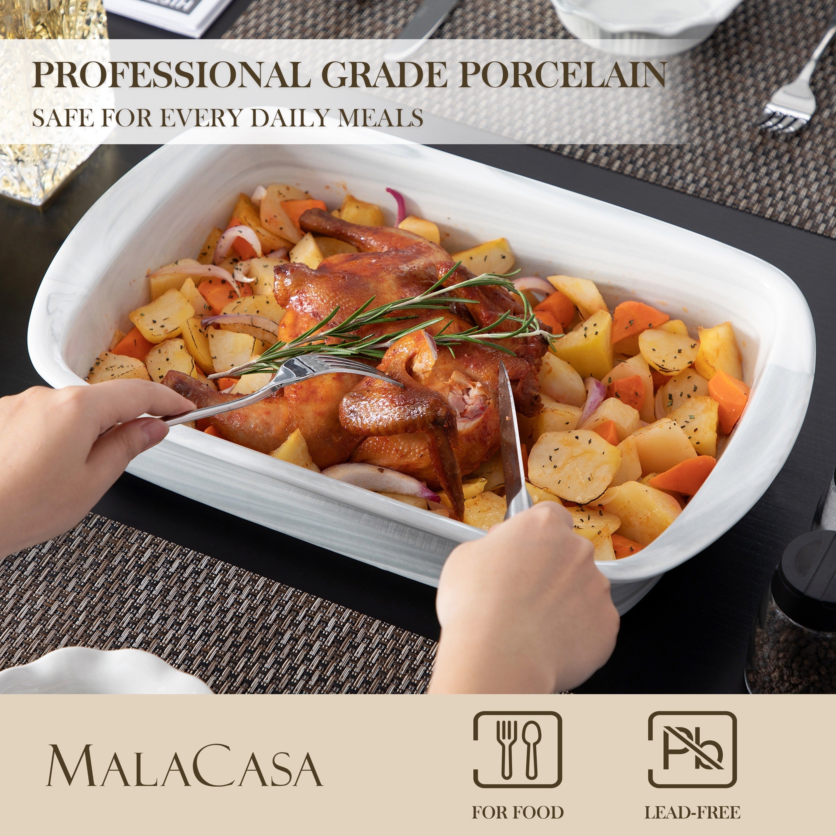 Square Marble Porcelain Casserole Dish Set 4000ml Baking Oven Pie Bread