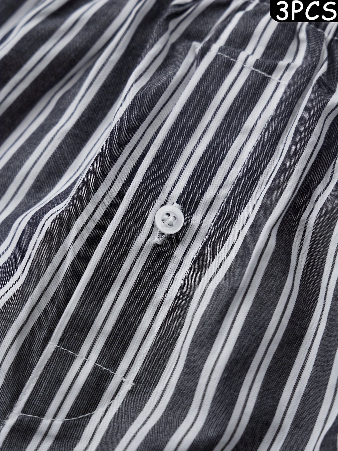 Men's Cotton Boxer Shorts 3 Pack Elastic Waistband Pockets Striped Plaid