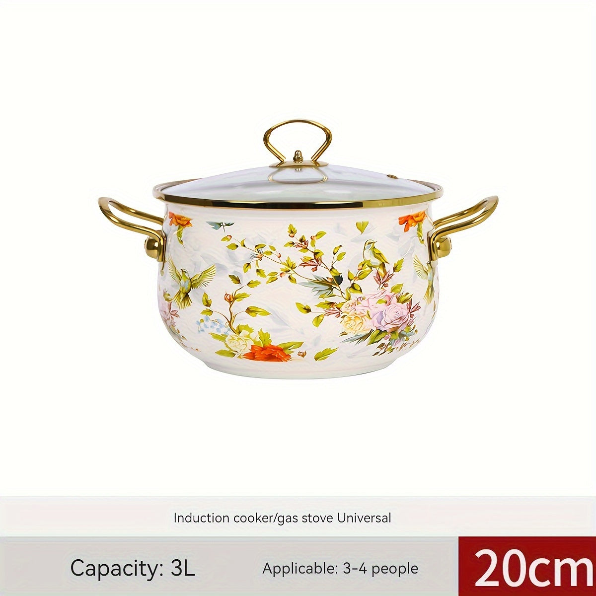 Enamel Soup Pot with Dual Handles for Stewing and Boiling, Gas and Electric Compatible