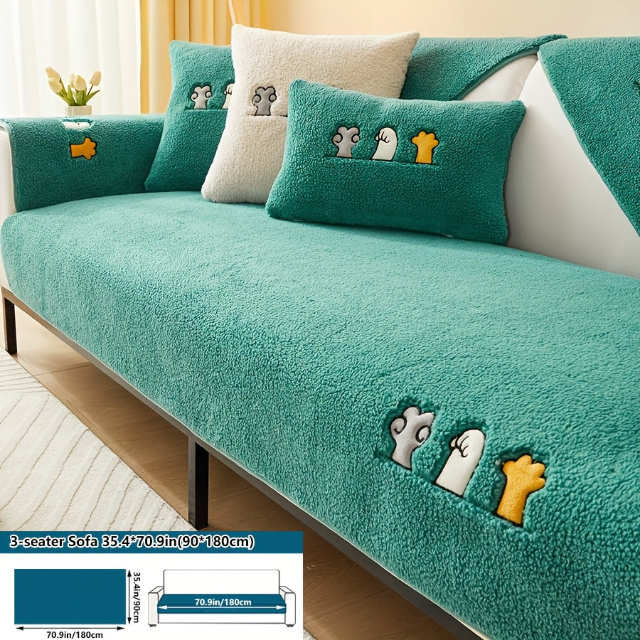 Роскошный фальшивый овечий плюшевый чехол для дивана на зиму, дружелюбный к домашним животным и стираемый в машине. Обеспечивает защиту от царапин и подходит для диванов от одного до четырех мест, а также для кроватей и подушек.