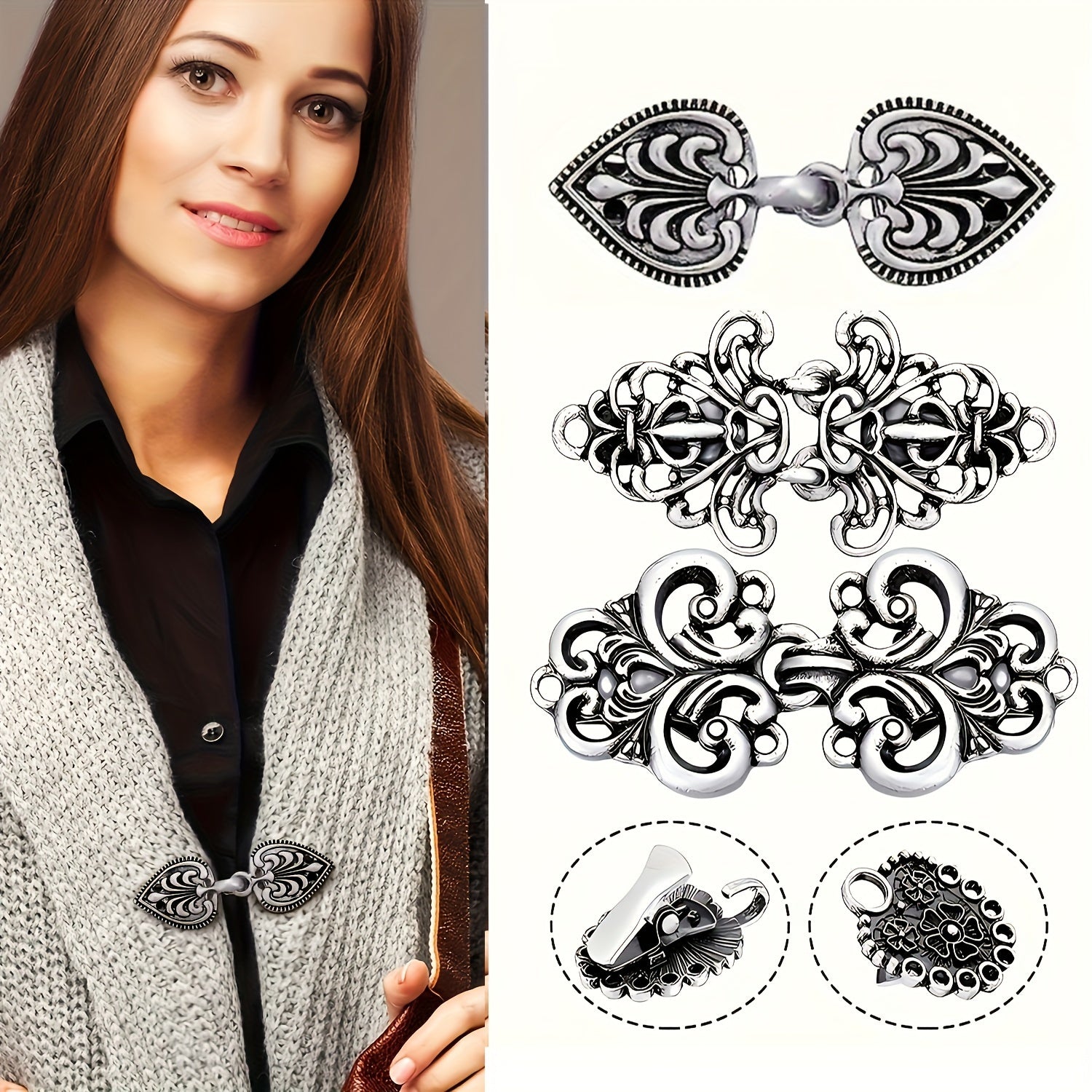 Vintage Silver Gray Sweater Clip Set for Women Cardigan and Shirt Buttons