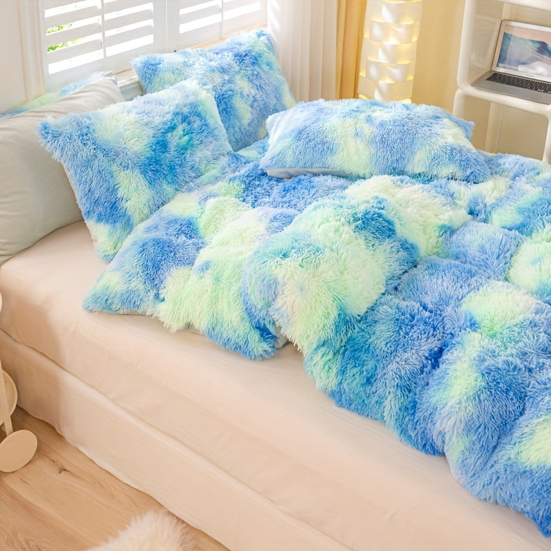 Y2K Tie Dye Plush Duvet Cover Set Includes 1 Duvet Cover and 2 Pillowcases Soft Warm Bedding