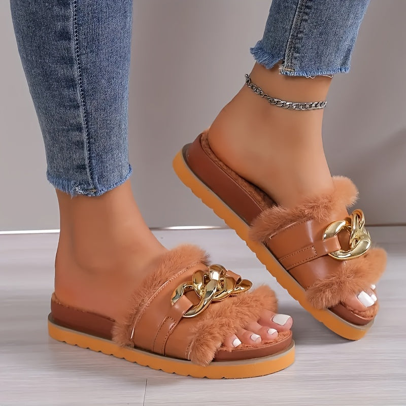 Women's Plush Slip-On Winter Slippers with Cushioned Sole and Non-Slip Backstrap