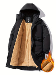 Men's Plus Size Winter Coat Hooded Long Jacket Fleece Lined Solid Polyester