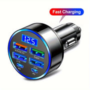 6-in-1 Car Charger with Display Fast USB 3.0/3.1A Dual PD Universal Compatibility