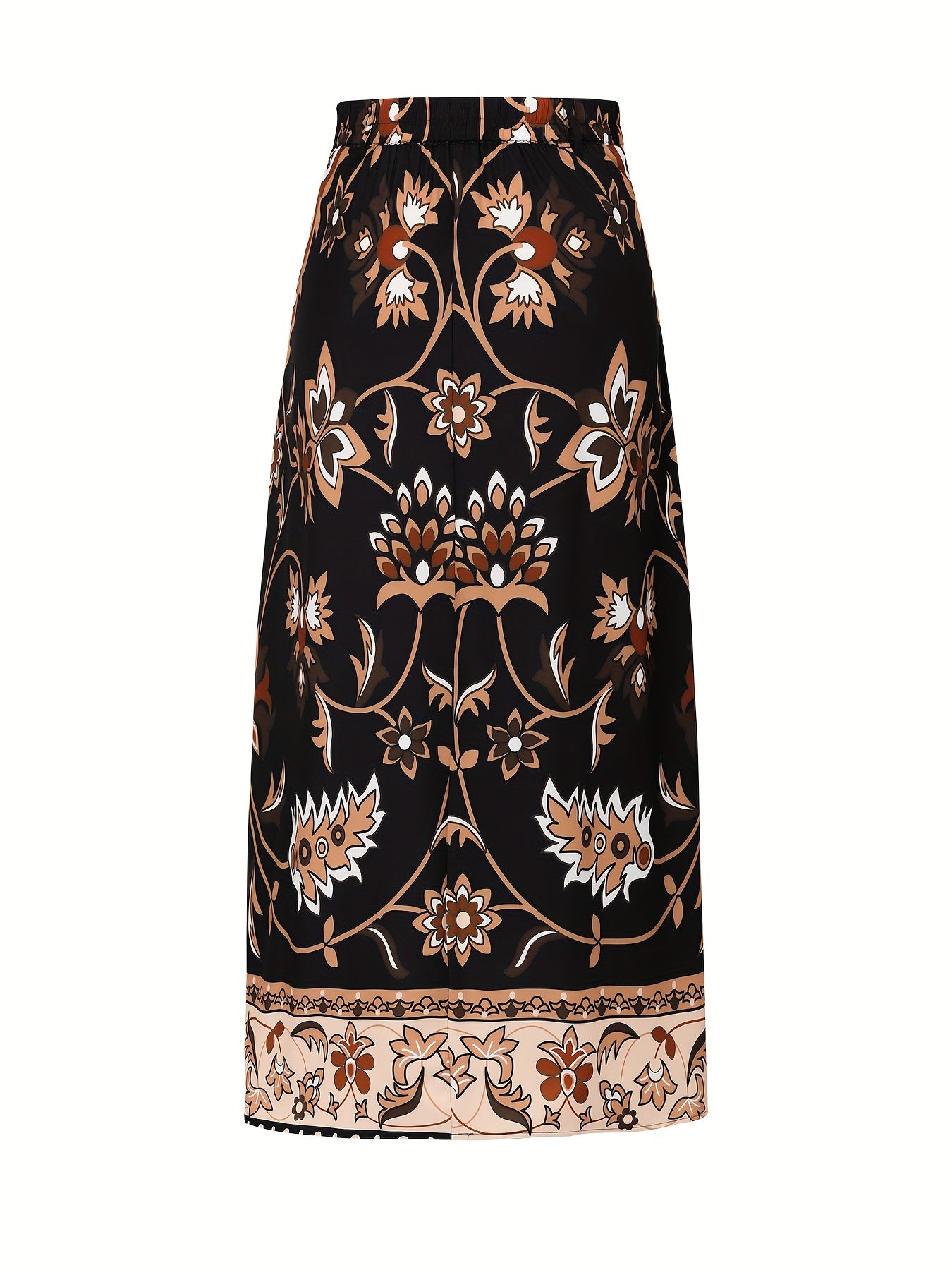 Women's Geometric Pattern Flared Midi Skirt with Pockets Polyester All Seasons