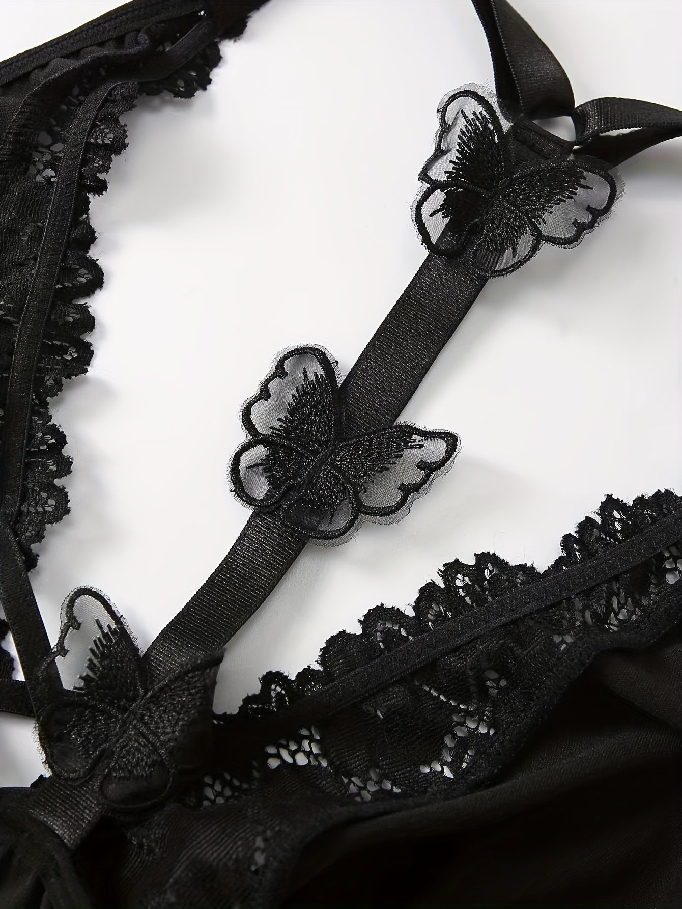 Women's Plus Size Erotic Lace Cross Strap Halter Bra with Butterfly Appliques