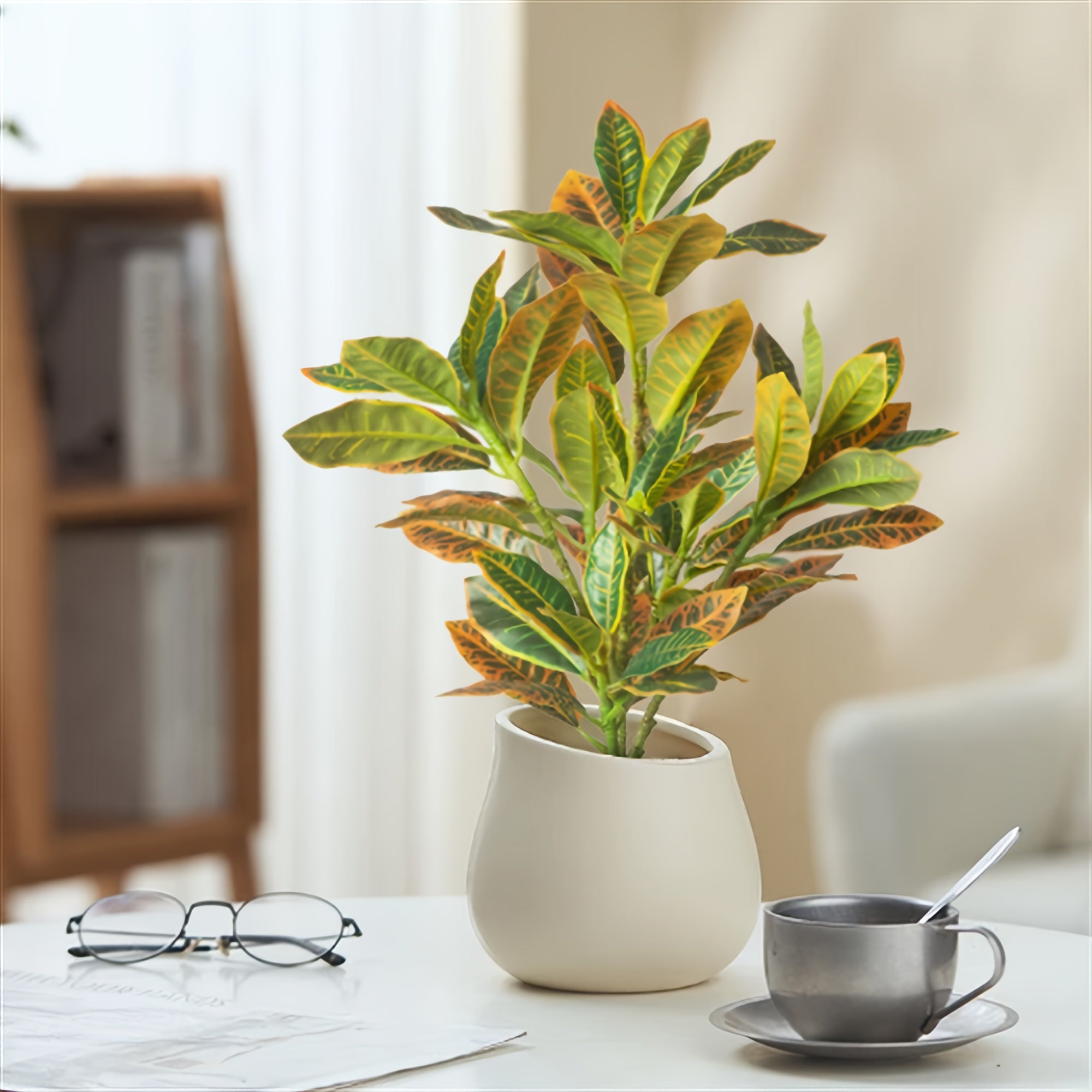 Artificial Croton Plant with Variegated Leaves for Home Decor