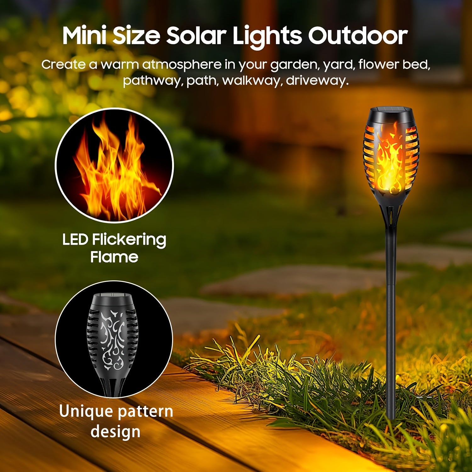 4/8/12pcs Solar Flickering Flame Garden Lights Outdoor Landscape Pathway Yard Driveway Waterproof
