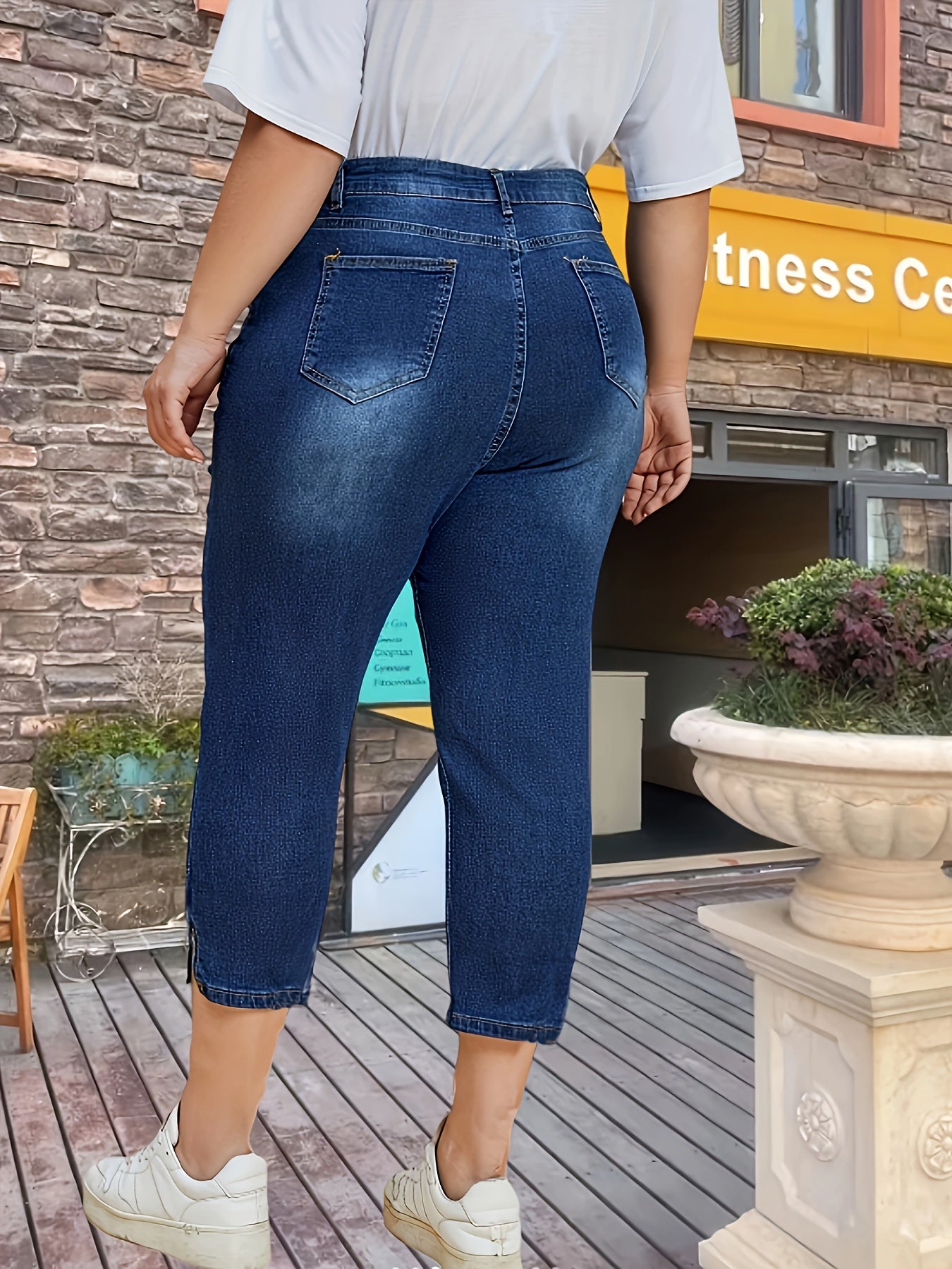 Plus Size Women’s Elastic Split Pants Slim Fit Black Large