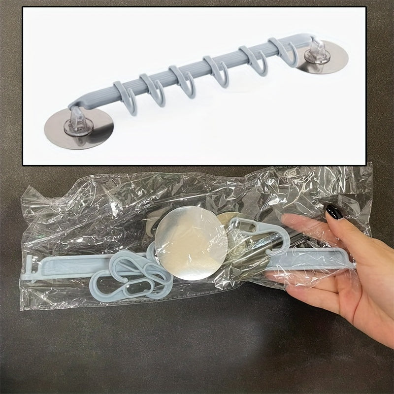 Art Deco Wall Mount Towel Rack with 6 Hooks and Adhesive Corner Shower Caddy