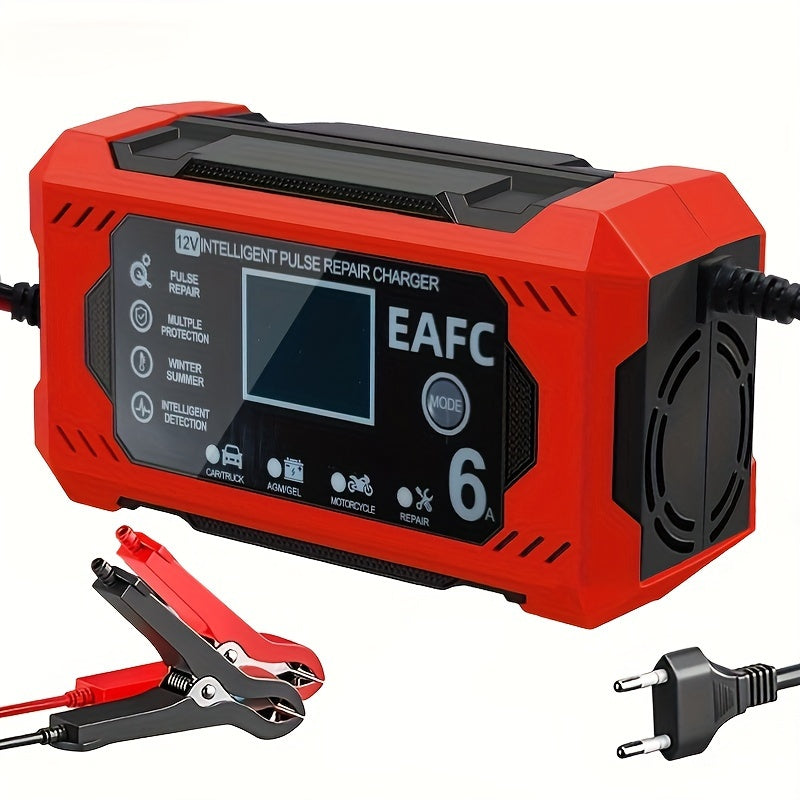 Большой экранный автомобильный и мотоциклетный зарядное устройство для аккумуляторов 12В 6А свинцово-кислотный ЖК-дисплей