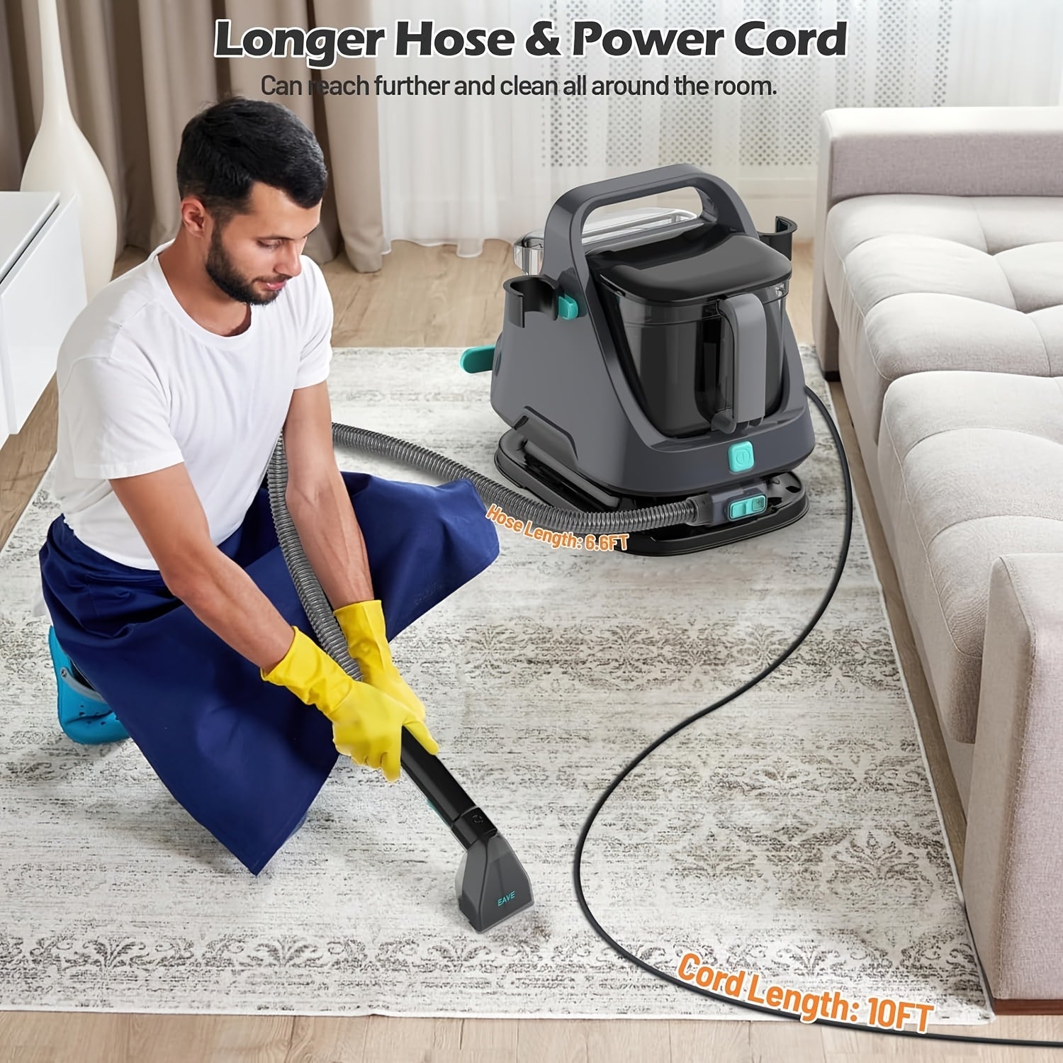 650W qoʻl bilan ishlovchi gilam tozalagich, divan, pardalar, avtomobil, uy hayvonlari tuklarini olib tashlash uchun spreyi bilan