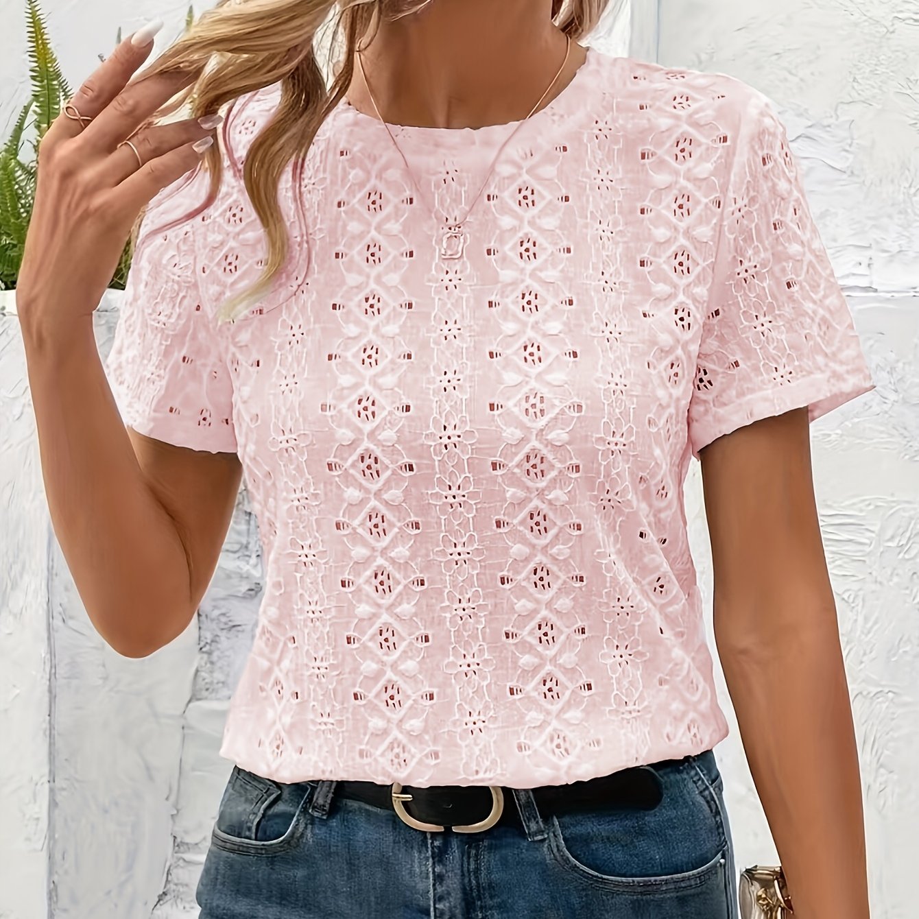 Women's Knitted Crew Neck T-Shirt Solid Color Spring Summer Fall Lightweight