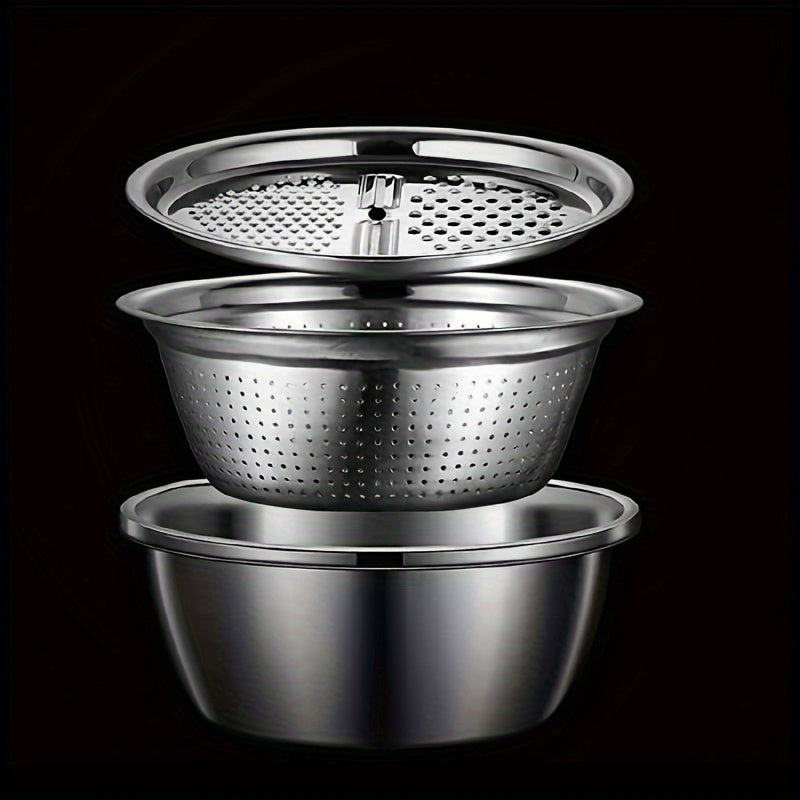 Stainless Steel Kitchen Grater Set with Draining Bowl and Mandoline Slicer