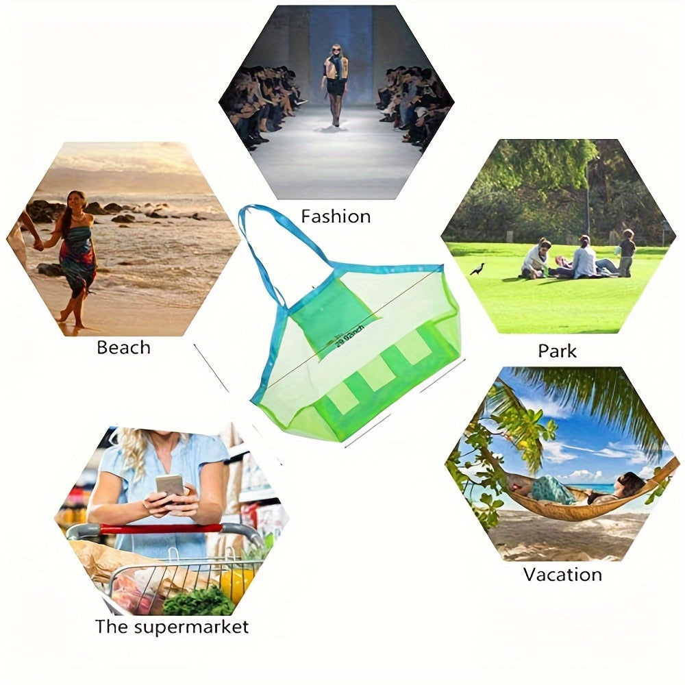 Большая сетчатая пляжная сумка с оксфордской тканью, водоотталкивающая и быстро сохнущая для полотенец, игрушек и продуктов