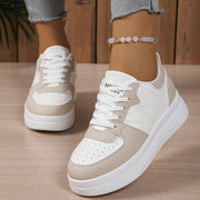 Women's White Low-Top Lace-Up Sneakers Casual Breathable Fabric Rubber Sole