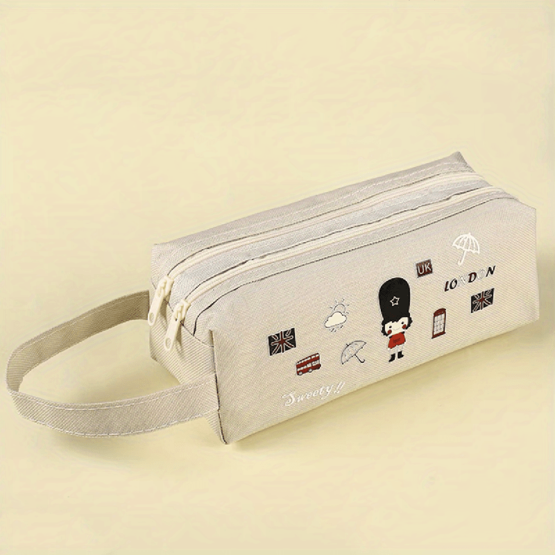 Space Astronaut Cartoon Animal Canvas Double-Layer Pencil Case for School Supplies