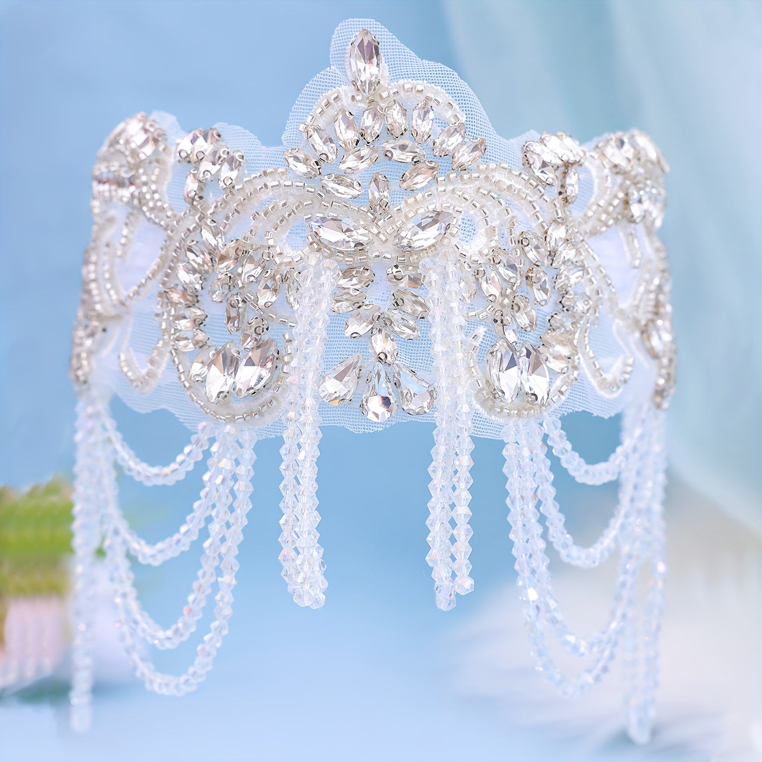 Women's Faux Hair Crown Wedding Tiara Beaded Tassel Rhinestone Headband Bridal Accessory
